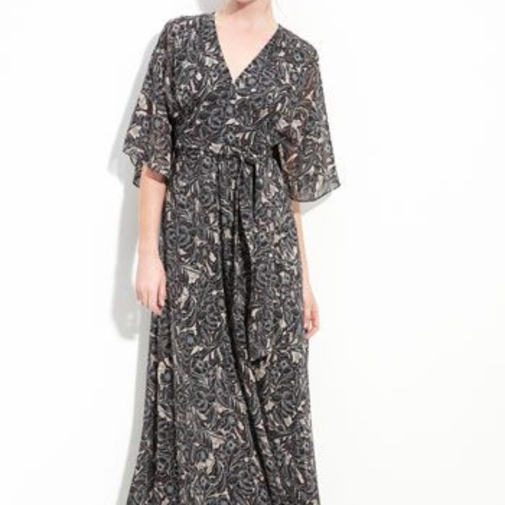 Hinge Black Floral Silk Maxi Small